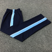 定制藏青全棉春秋夏季 镶天蓝白边中小学生高腰宽松松紧校服运动裤
