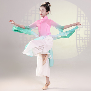 儿童古典舞演出服女飘逸中国风纱衣六一少儿扇子舞表演服练功服新
