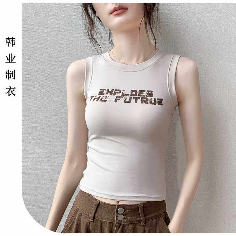 字母背心女印花无袖上衣