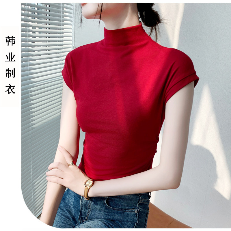 飞飞袖修身减龄u型下摆T恤女