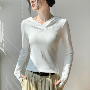 内搭打底衫 连帽手套袖 显瘦叠穿卫衣帽衫 t恤女2025秋修身 上衣 长袖