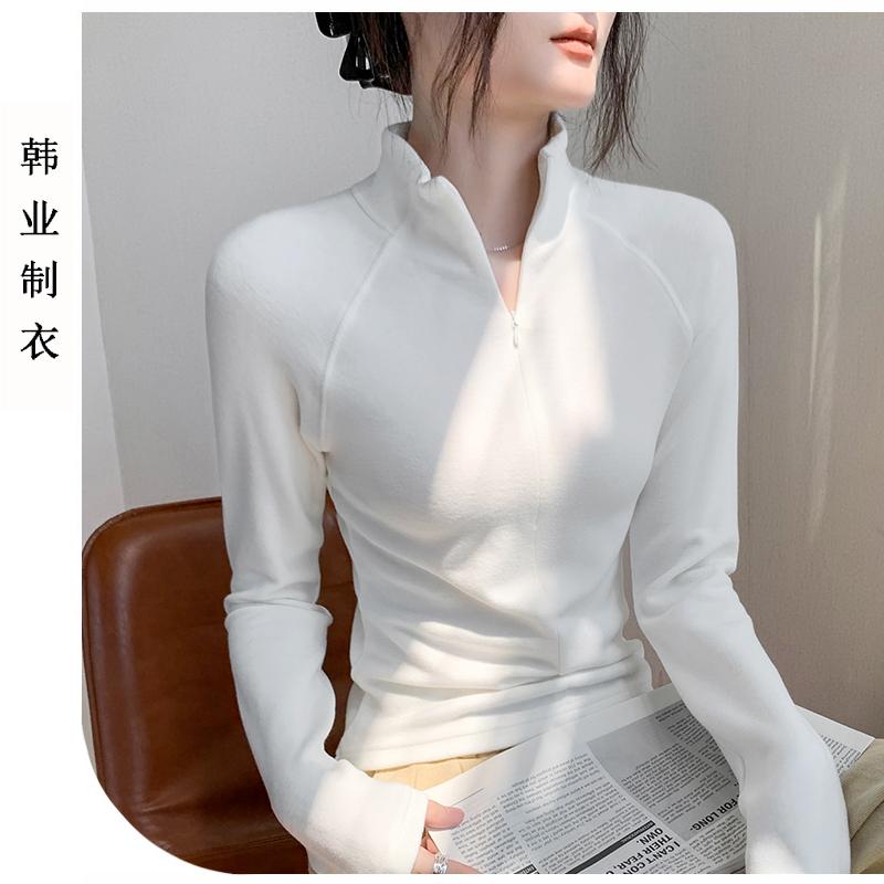 立领德绒长袖t恤女内搭打底衫