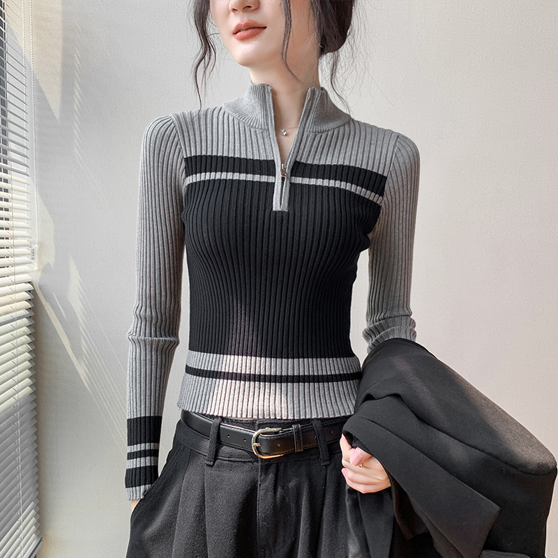 歌倍尚长袖针织衫女内搭短款上衣