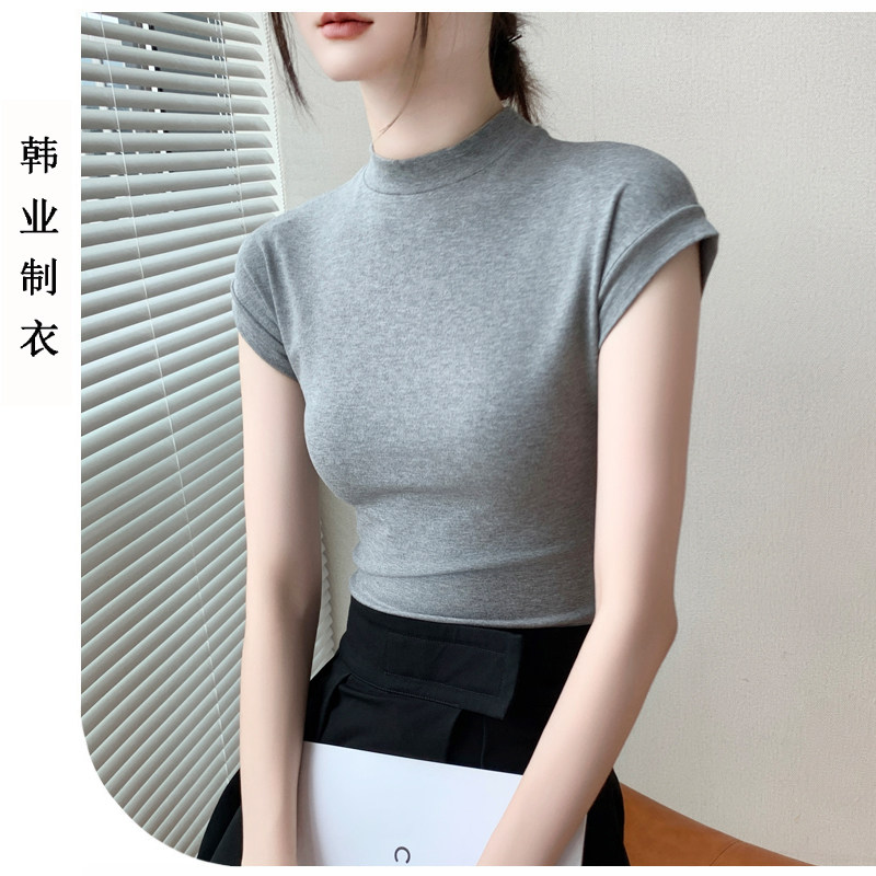 半截袖简约修身纯色t恤女短袖
