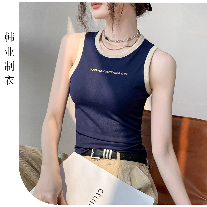 辣妹复古撞色无袖胸垫美外穿防走光裹胸修身背心吊带白色内搭吊带