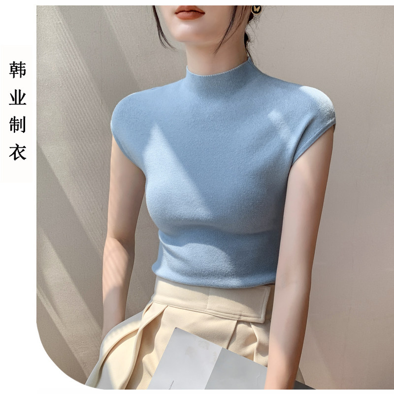 半高领无袖坎肩修身针织衫女