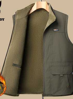 花花公子中老年男士加绒加厚马甲爸爸装冬季保暖背心爷爷工装外套