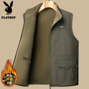 保暖背心爷爷工装 冬季 外套 加绒加厚马甲爸爸装 花花公子中老年男士
