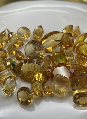 日本天然碧玺黄色天然水晶石吊坠戒指散珠项链吊坠椭圆配件Y14