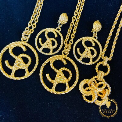 法国高奢Sonia Rykiel 经典SR vintage素金编织重工项链耳夹