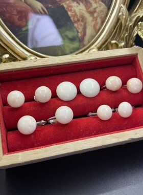日本九州深海天然有机白色宝石圆形耳夹耳钉vintage简约复古董S23