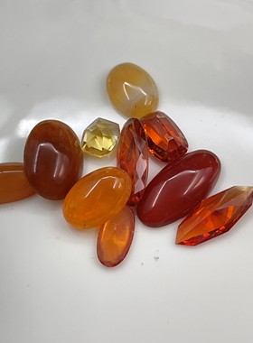 日本天然碧玺红色石榴石水晶石吊坠戒指散珠项链吊坠椭圆配件Y14