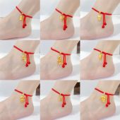 新款 沙金十二生肖红绳脚链女性感踝脚链属相马吊坠学生小猴子礼物