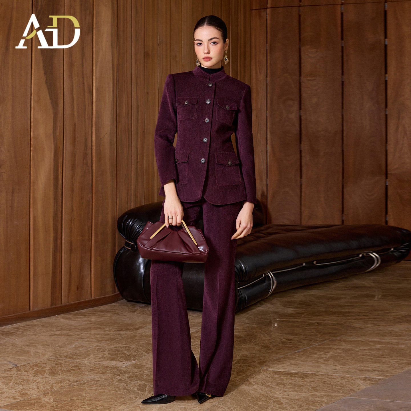 AD高端品牌雪尼尔西装套装女秋冬2026新款高级感职业装老钱风穿搭