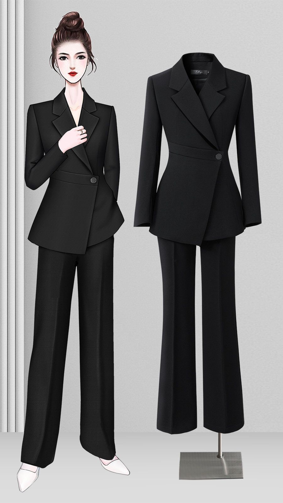 黑色西装套装女春秋职业装通勤上班正装气质女神范阔腿裤西服高端