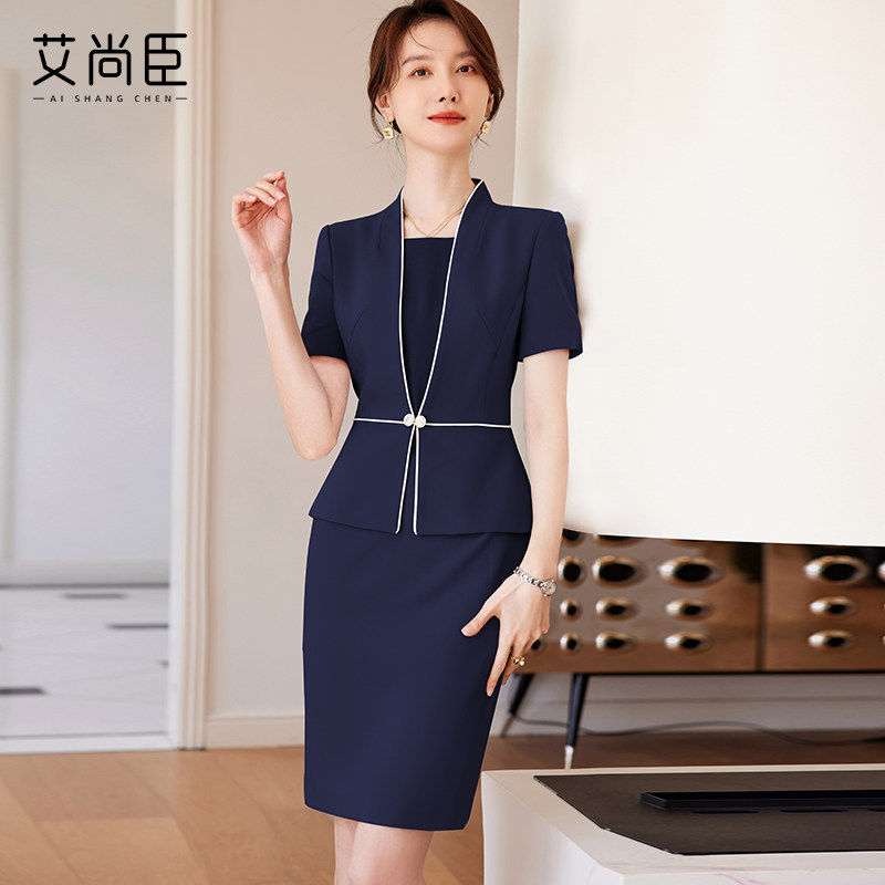 灰色西装连衣裙女工作服高级感气质女神范时尚职业正装裙子珠宝店