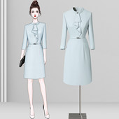 气质洋气前台接待工装 修身 美业美容师工作服 时尚 职业连衣裙女春季