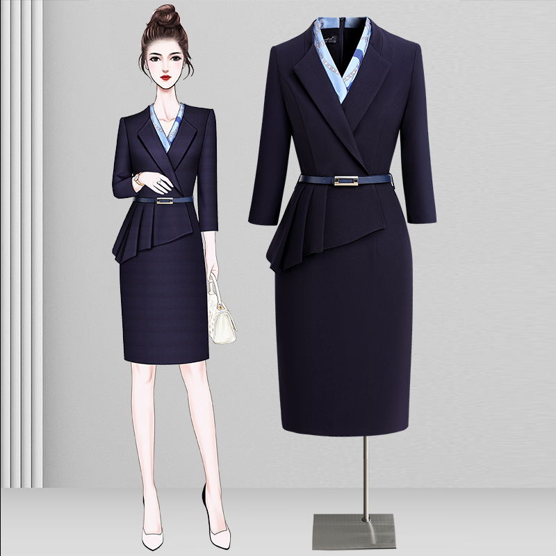 职业连衣裙女春秋气质干练商场导购前台工装售楼部案场客服工作服