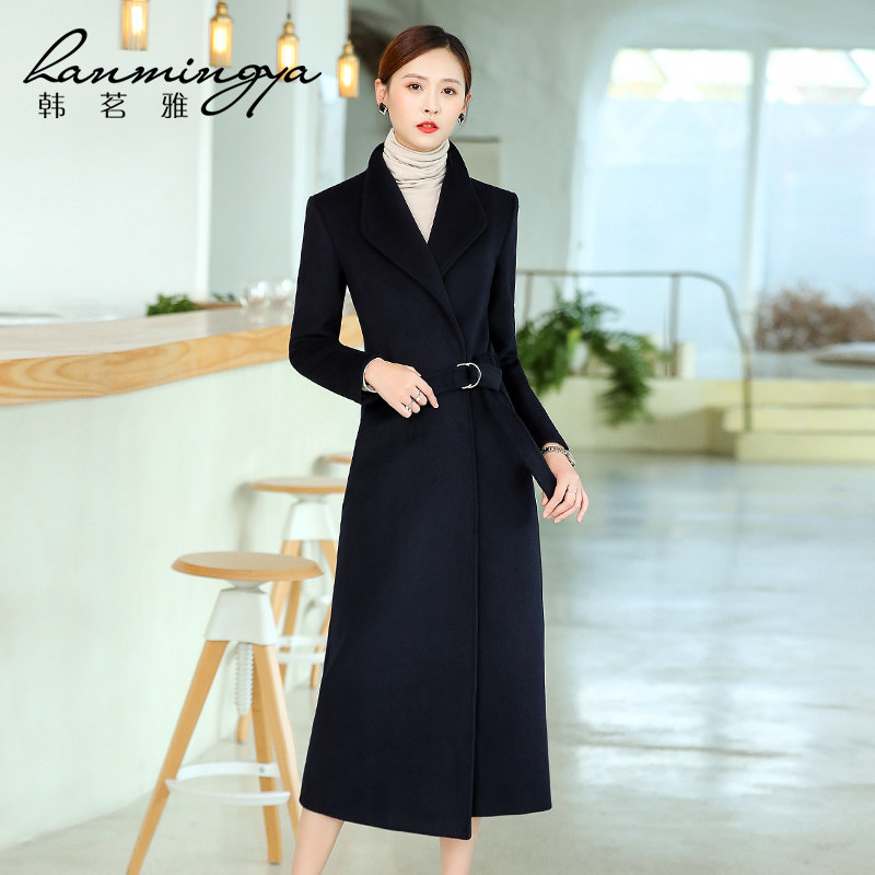 韩茗雅职业呢子大衣女长款羊毛空姐售楼部工作服高端毛呢外套工装