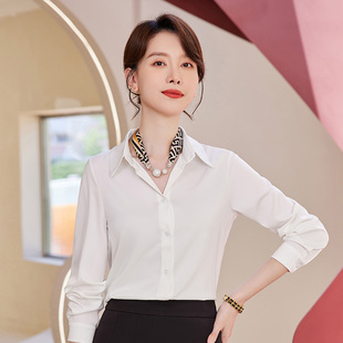诗璐雅长袖 公务员面试通勤方领上衣 白色衬衫 女干练气质职业雪纺衫