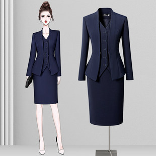 职业套装女春秋西装马甲三件套主持人律师老师酒店经理工作服高端