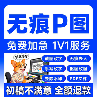 专业P图修图PS无痕修改数字矢量图批图抠图去水印PDF改字合成照片