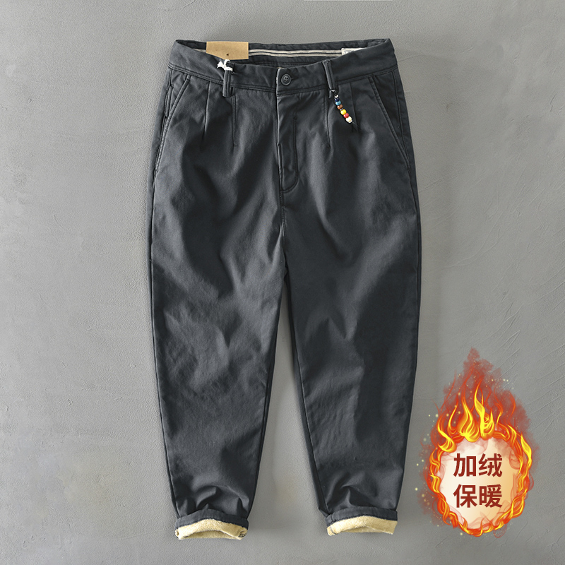 加厚加绒休闲裤男宽松直筒工装裤