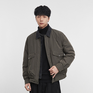 90白鸭绒日系复古羽绒夹克外套男宽松秋冬季牛仔拼接假两件羽绒服