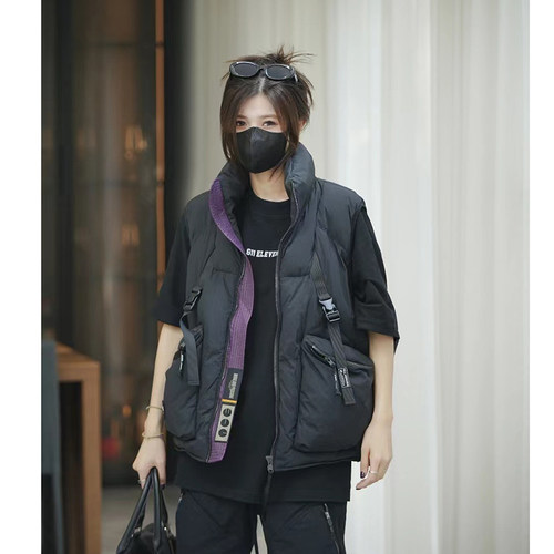 90白鸭绒 国潮机能潮流工装羽绒马甲男女羽绒背心坎肩外套情侣装