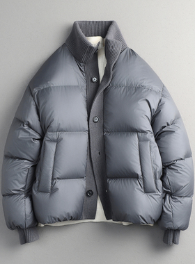 韩系极简针织拼接立领防寒羽绒服90白鸭绒情侣款泡芙加厚羽绒外套