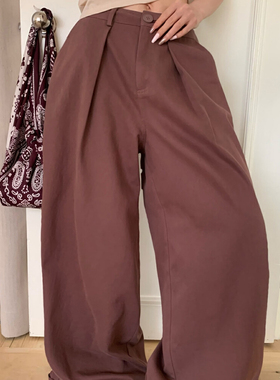 HOLDER 2025夏季新款 复古宽松高腰简约长裤纯色百搭休闲阔腿裤女