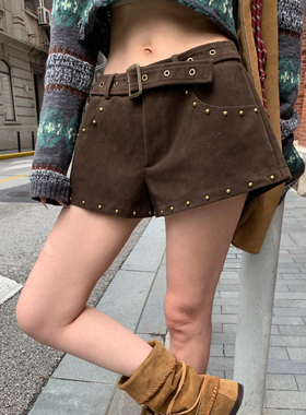 HOLDER 2025早秋新款 美式辣妹百搭宽松柳钉显瘦阔腿休闲短裤女