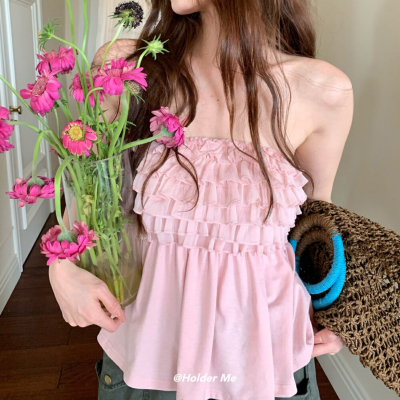 HOLDER甜美纯欲花边抹胸背心