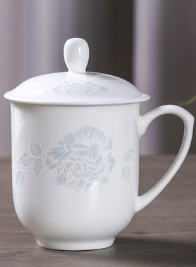 景德镇陶瓷茶杯带盖水杯办公杯家用杯子简约骨瓷个人专用杯高颜值