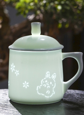 景德镇陶瓷茶杯带盖创新玲珑杯可爱女士水杯咖啡杯办公家用礼品杯