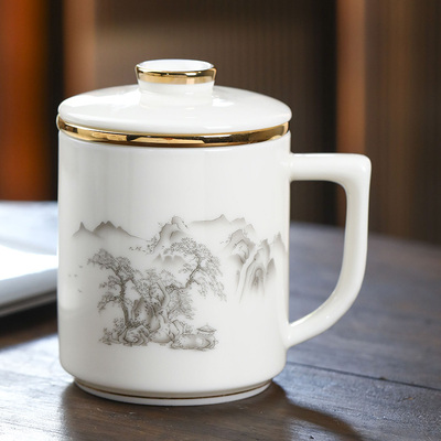 茶杯陶瓷茶水分离泡茶杯带盖家用大容量简约个人马克杯礼品杯礼盒
