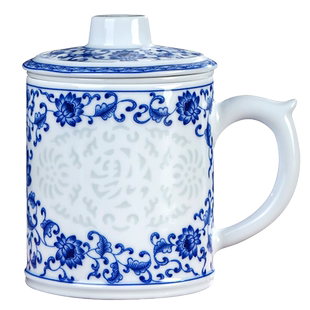 2025新款景德镇青花玲珑杯陶瓷茶杯带盖茶水分离大容量个人专用杯