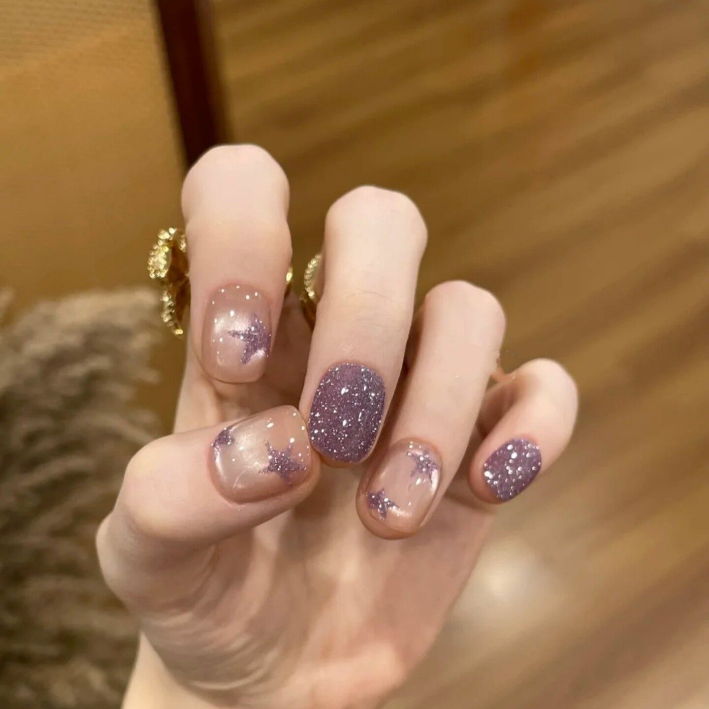 葡萄紫碎钻美甲手工穿戴甲短款