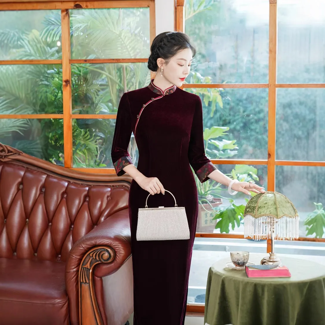 秋冬加绒加厚改良时尚新中式旗袍新款长款拼接直销时尚旗袍连衣裙