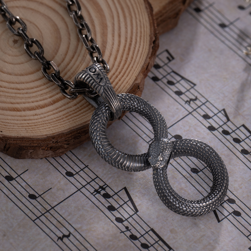 吾蟲925银无限噬尾蛇吊坠项链