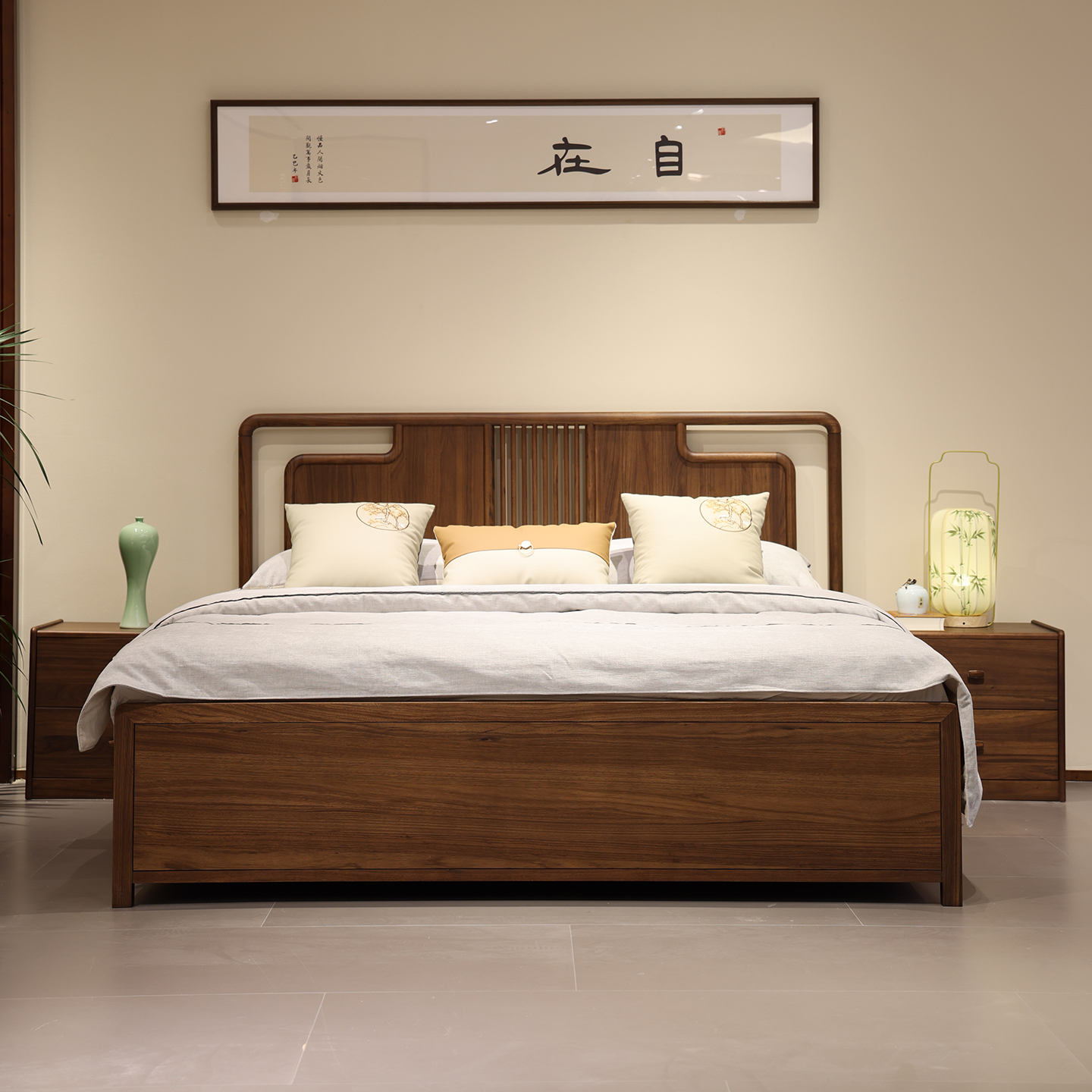 宋式美学实木床1.8米大床双人床高档主卧床婚床1.5储物民宿床家具