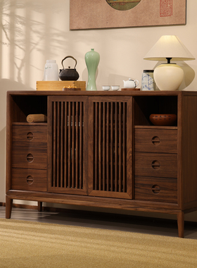 宋式美学实木餐边柜置物柜家用客厅厨房茶室茶水柜靠墙一体储物柜