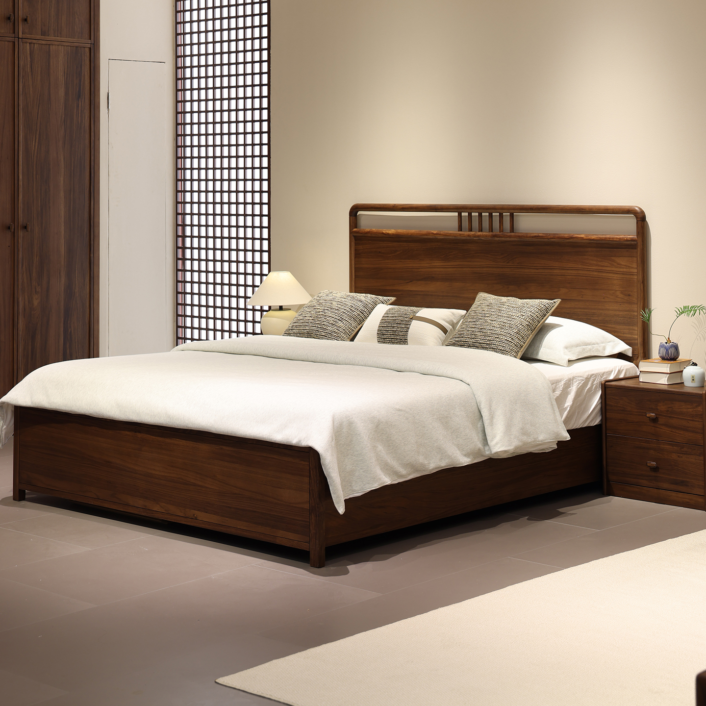 宋式美学实木床主卧1.8米双人大床1.5米床储物床婚床高档民宿家具