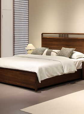 宋式美学实木床主卧1.8米双人大床1.5米床储物床婚床高档民宿家具
