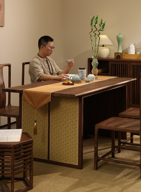 宋式美学全实木餐桌椅组合长方形禅意大板书桌茶桌新中式家用饭桌