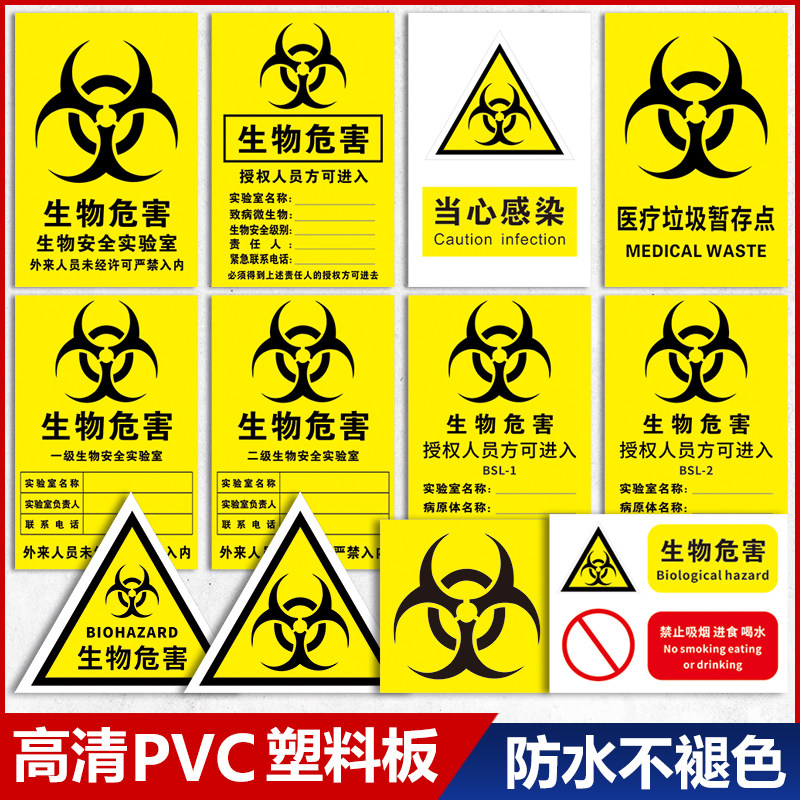 标示禁止吸烟进食喝水当心感染一级二级生物安全实验室指示警示定制