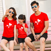 母女洋气一家三口亲子班服 潮爱心T恤夏装 幼儿园运动会亲子装 短袖