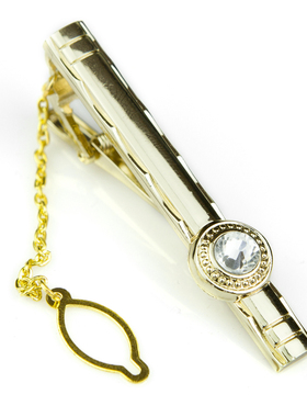 一个包邮金黄色领带夹合金属水钻商务职业领带别针夹子正装