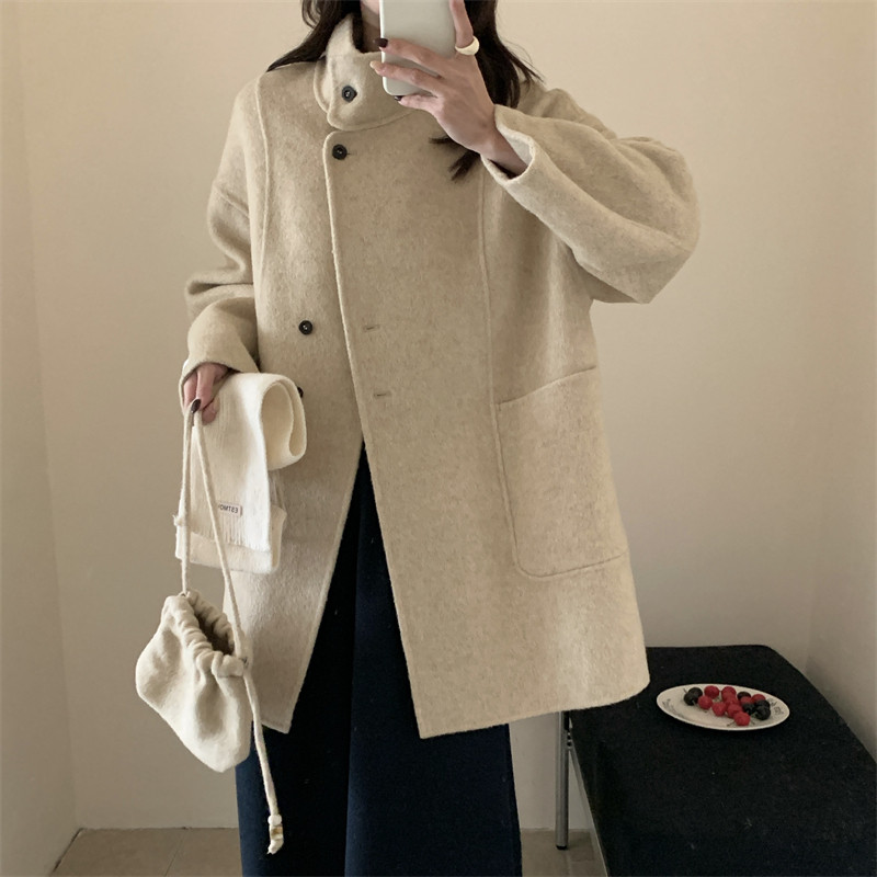 初吾家26冬立领羊毛大衣女中款扣带小个子羊毛呢外套高级感送包包