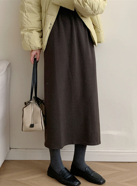 初吾家25秋冬新款通勤高腰垂感显瘦加绒后开衩中长款直筒半身裙女